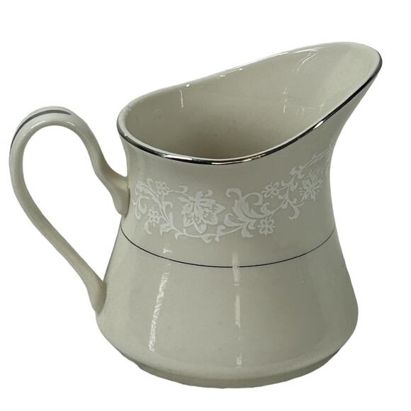 RARE Vintage Ivory Fantasy Japan China Creamer Dish Silver Trim Floral - Picture 1 of 10